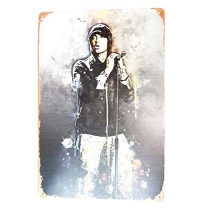 Rapper at Microphone Tin Sign 12×8 Hooded Performer Abstract Art Metal Decor